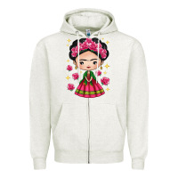 Oatmeal Heather Mexican Girl Zipper Hoodie - texasbilliewilder