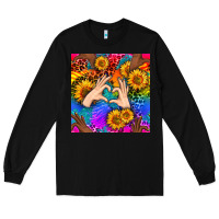 Black Heart And Sunflowers With Neon Leopard Patterns Long Sleeve Tee - BundleAndBundleShop