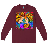 Burgundy Heart And Sunflowers With Neon Leopard Patterns Long Sleeve Tee - BundleAndBundleShop