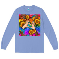 Colony Blue Heart And Sunflowers With Neon Leopard Patterns Long Sleeve Tee - BundleAndBundleShop