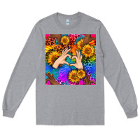 Heather Grey Heart And Sunflowers With Neon Leopard Patterns Long Sleeve Tee - BundleAndBundleShop