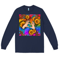 Navy Heart And Sunflowers With Neon Leopard Patterns Long Sleeve Tee - BundleAndBundleShop