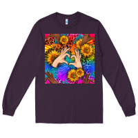 Plum Heart And Sunflowers With Neon Leopard Patterns Long Sleeve Tee - BundleAndBundleShop