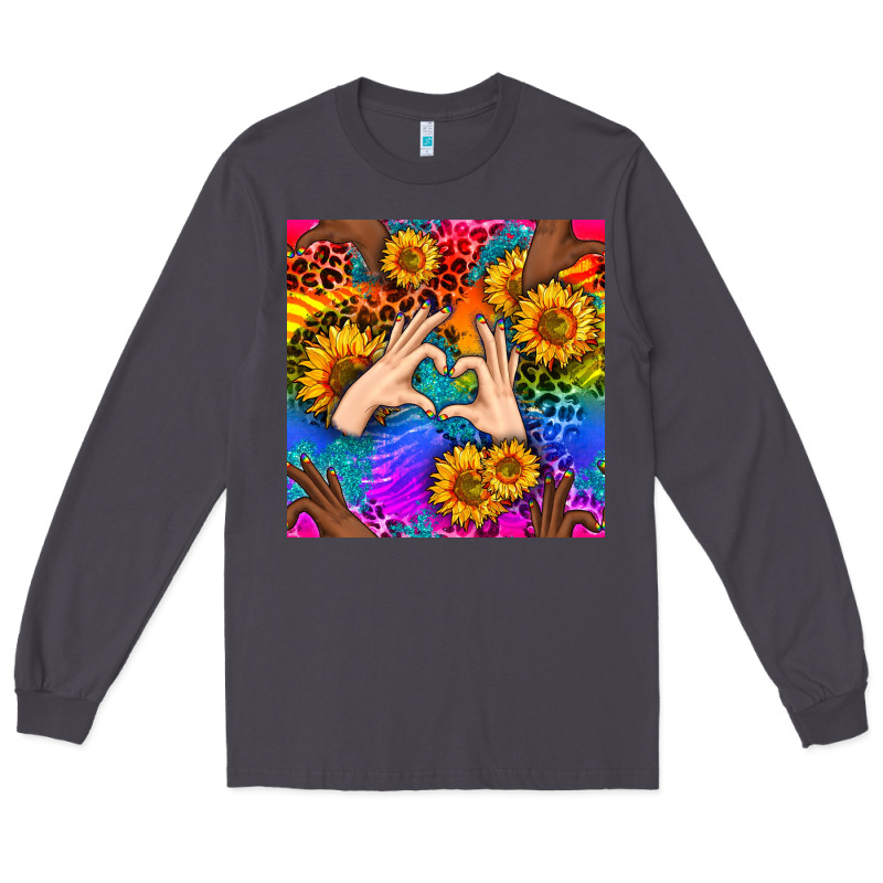 Heart And Sunflowers With Neon Leopard Patterns Long Sleeve Tee by BundleAndBundleShop | Teevron