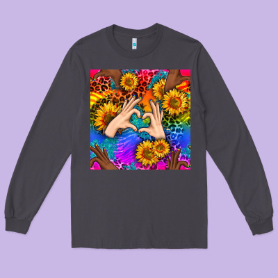 Heart And Sunflowers With Neon Leopard Patterns Long Sleeve Tee Designed By Bundleandbundleshop