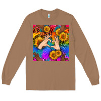 Toasted Coconut Heart And Sunflowers With Neon Leopard Patterns Long Sleeve Tee - BundleAndBundleShop