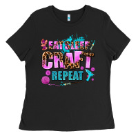 Black eat sleep craft repeat Ladies Tee - AdoDesignShop