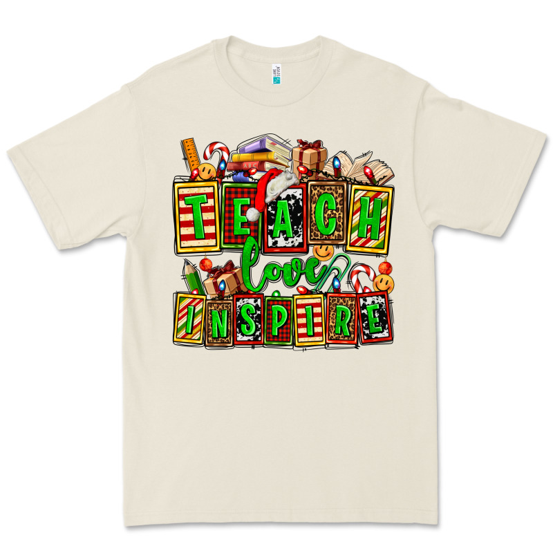 Teach Love Inspire With Christmas And Teacher Elements Premium Tee by AdoDesignShop | Teevron