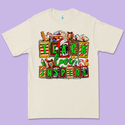Teach Love Inspire With Christmas And Teacher Elements Premium Tee Designed By Adodesignshop