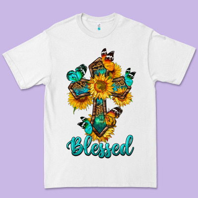 Cross With Butterfly Blessed Premium Tee Designed By Bundleandbundleshop