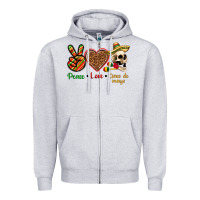 Heather Grey Peace Love Cinco De Mayo Zipper Hoodie - texasbilliewilder