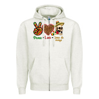 Oatmeal Heather Peace Love Cinco De Mayo Zipper Hoodie - texasbilliewilder