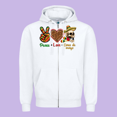 Peace Love Cinco De Mayo Zipper Hoodie Designed By Texasbilliewilder