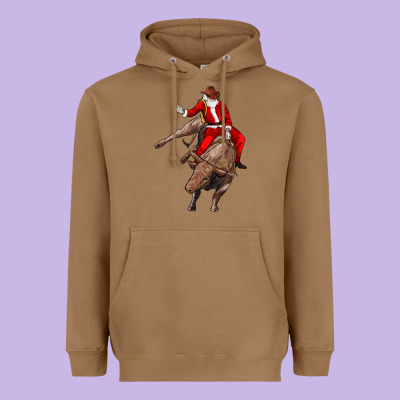 Santa Riding A Bull Heavyweight Hoodie Designed By Cowgirlartshop