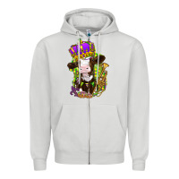 Dove Grey Mardi Gras cow Zipper Hoodie - NancyCooperArtShop