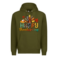 Army Green happy thanksgiving Premium Hoodie - CowGirlArtShop