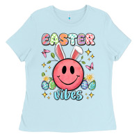 Baby Blue easter vibes smiley face Ladies Tee - Artiststas