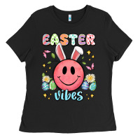 Black easter vibes smiley face Ladies Tee - Artiststas