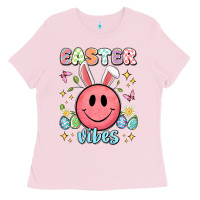 Bubblegum Pink easter vibes smiley face Ladies Tee - Artiststas