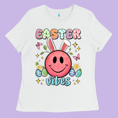 Easter Vibes Smiley Face Ladies Tee Designed By Artiststas