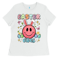 White easter vibes smiley face Ladies Tee - Artiststas