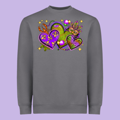 Mardi Gras Hearts Heavyweight Sweatshirt Designed By Bundleandbundleshop