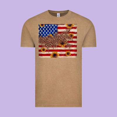 American Flag Leopard Sunflower Vintage Tee Designed By Jahusdesignshop