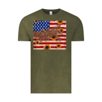 Vintage Olive American flag leopard sunflower Vintage Tee - JahusDesignShop