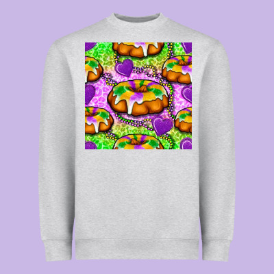 Mardi Gras King Cake Seamless Pattern Heavyweight Sweatshirt Designed By Bundleandbundleshop