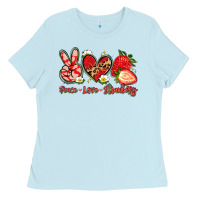 Baby Blue peace love strawberry Ladies Tee - Artiststas