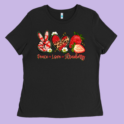 Peace Love Strawberry Ladies Tee Designed By Artiststas
