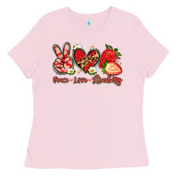 Bubblegum Pink peace love strawberry Ladies Tee - Artiststas