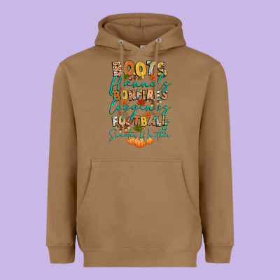 Boots Flannels Bonfires Football Heavyweight Hoodie Designed By Cowgirlartshop