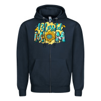 Navy Blessed Mom with Sunflowers Zipper Hoodie - texasbilliewilder