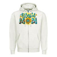 Oatmeal Heather Blessed Mom with Sunflowers Zipper Hoodie - texasbilliewilder
