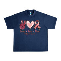 Navy Peace love cure Uterine Cancer Urban Heavy Tee - NancyCooperArtShop