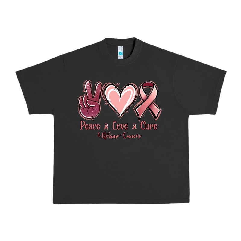 Peace Love Cure Uterine Cancer Urban Heavy Tee by NancyCooperArtShop | Teevron