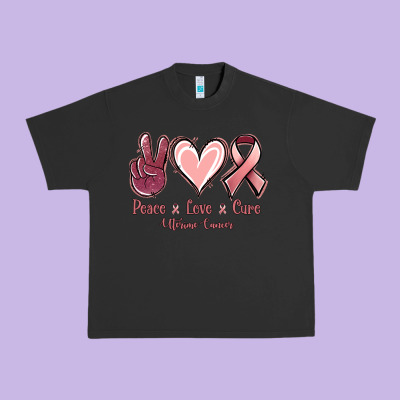 Peace Love Cure Uterine Cancer Urban Heavy Tee Designed By Nancycooperartshop