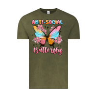 Vintage Olive anti social butterfly Vintage Tee - MaliasSmallBusiness