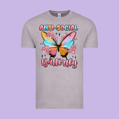 Anti Social Butterfly Vintage Tee Designed By Maliassmallbusiness
