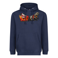 Navy santa riding his sleigh with gifts Heavyweight Hoodie - CowGirlArtShop