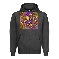 Charcoal Heather Mardi Gras fleur de lis Zipper Hoodie - NancyCooperArtShop