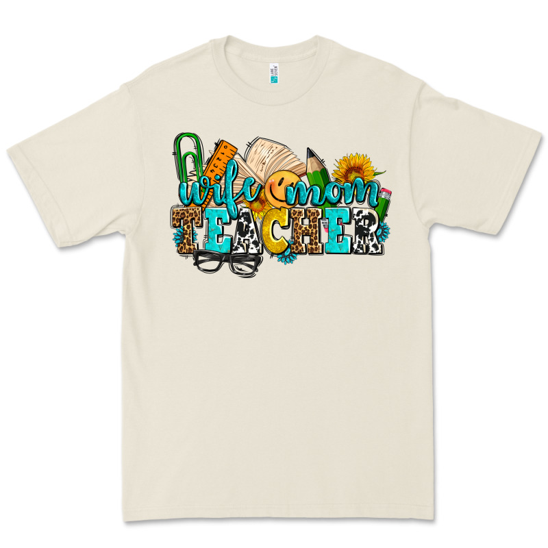 Wife Mom Teacher With Sunflowers Premium Tee by AdoDesignShop | Teevron