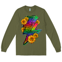Army Green LGBTQ+ Lightnin' Bolt With Sunflower Long Sleeve Tee - BundleAndBundleShop