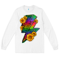 White LGBTQ+ Lightnin' Bolt With Sunflower Long Sleeve Tee - BundleAndBundleShop