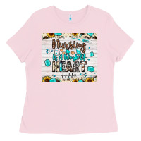 Bubblegum Pink nursing is a work of heart Ladies Tee - JahusDesignShop