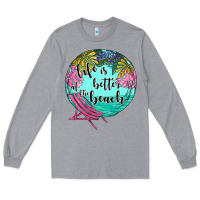 Heather Grey life is better at the beach Long Sleeve Tee - JahusDesignShop