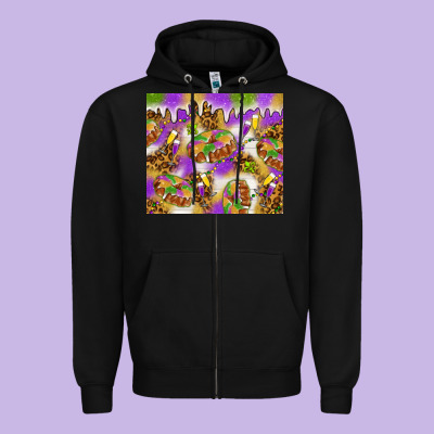 Mardi Gras With King Cake Zipper Hoodie Designed By Nancycooperartshop