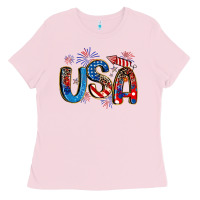 Bubblegum Pink usa 4th of july Ladies Tee - Artiststas