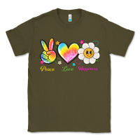 Army Green peace love happiness Classic Tee - NancyCooperArtShop